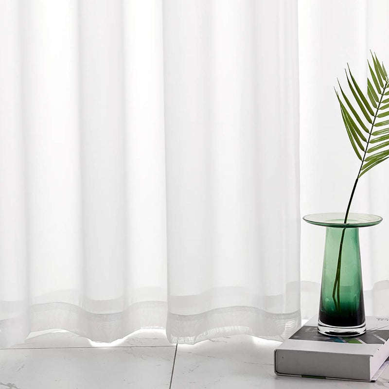 TOAVA DECO White Sheer Curtains 95 Inches Long 2 Panels Rod Pocket White Sheers 95 inch Curtains for Bedroom Living Room Party - Image 4